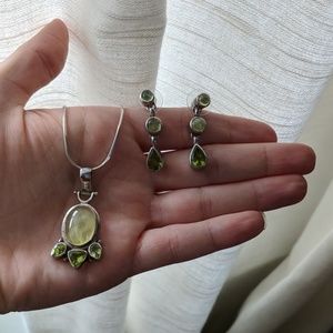 Sterling Silver Green Earring and Necklace Set